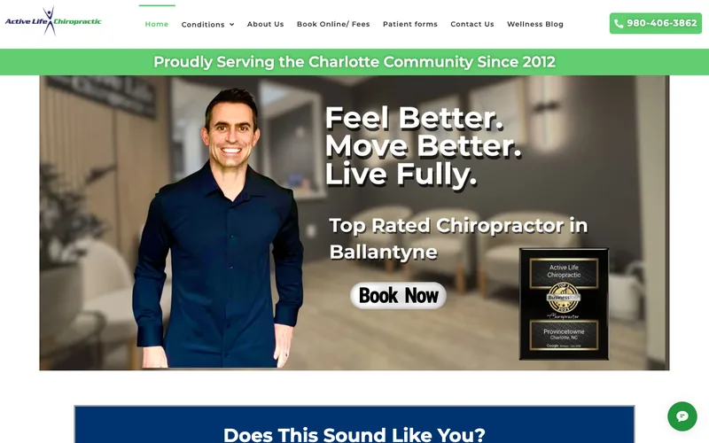 Active Life Chiropractic homepage with a Book Now button