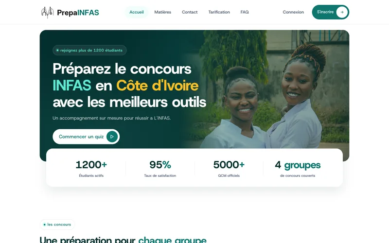 PrepaINFAS homepage with a quiz call-to-action